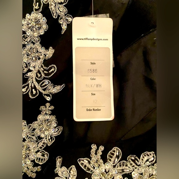 NWT Tiffany Designs Floral Embellished Plunging V-Neck Halter Gown Front Sash B2 - Picture 11 of 12